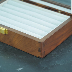Black Walnut Ring & Earring Jewelry Box, Compact Wooden Storage Organizer