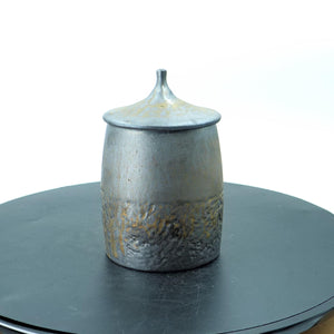 Handmade Gilded Ceramic Storage Jar: Rustic Pottery Canister with Lid