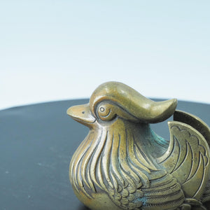 Antique-Style Aged Brass Mandarin Duck Figurine, Symbol of Harmony and Peace