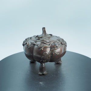 Pure Copper Pumpkin-Shaped Storage case with Relief Lotus Leaf Design, Exquisite Craftsmanship