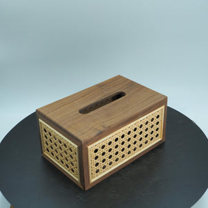 Walnut Rattan Tissue Box Cover, Handmade Wooden Tissue Holder, Nordic Style Decorative Napkin Case, American Black Walnut Tissue Dispenser