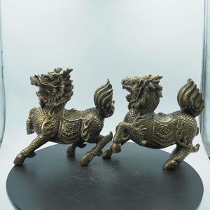 Brass Fire Kylin Statues: Antique Feng Shui Home Decor (7.87 inch)