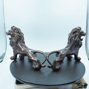 Pair of Majestic Pure Copper Lion Statues, Bank Entrance Guardians