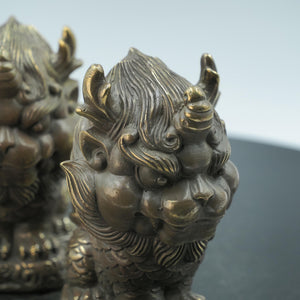 Pair of Pure Copper Kylin Mythical Beast Handheld Ornaments, Feng Shui Home Protection Artifacts