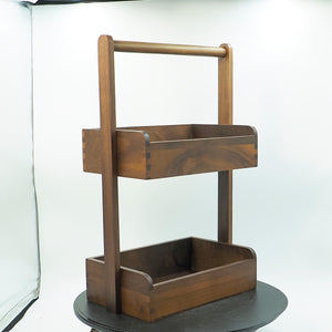 Two-Tier Walnut Wood Storage Rack, Handmade Black Walnut Organizer, Elegant Tabletop Display Shelf