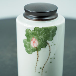 White Porcelain Lotus Jar, Hand-Painted Storage Canister, Airtight, Moisture-Proof