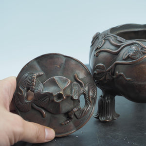 Pure Copper Pumpkin-Shaped Storage case with Relief Lotus Leaf Design, Exquisite Craftsmanship
