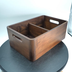 Handmade Walnut Wood Storage Box with Divider, Tabletop Organizer