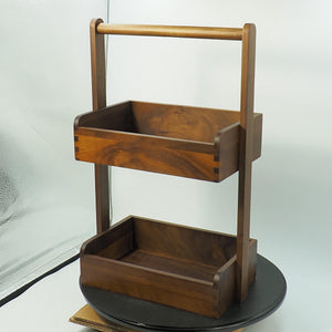 Two-Tier Walnut Wood Storage Rack, Handmade Black Walnut Organizer, Elegant Tabletop Display Shelf
