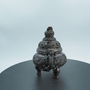 Antique Copper Dragon Incense Burner: Hollow Carved Triangular Design