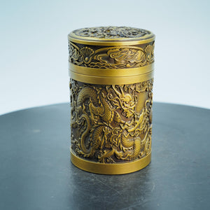 Brass Double Dragon Pen Holder & Storage Jar: Chinese Motif Decor