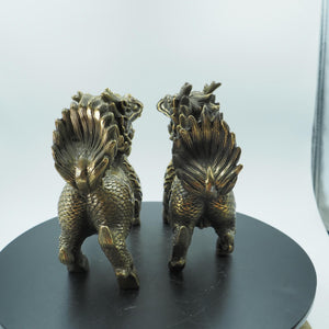 Brass Fire Kylin Statues: Antique Feng Shui Home Decor (7.87 inch)