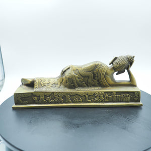 Brass Reclining Nirvana Buddha Statue: Antique Style Feng Shui Decor