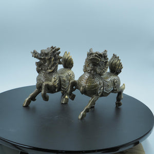 Copper Qilin Figurines: Antique Style Wealth Ornament Pair