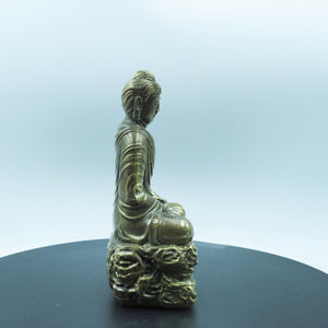 Vintage Style Pure Brass Amitabha Buddha Statue, Antique Finish Shakyamuni