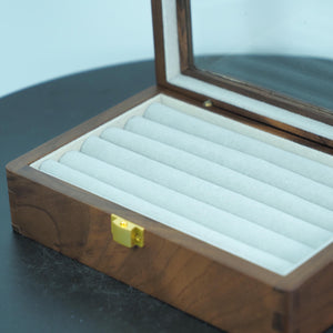 Black Walnut Ring & Earring Jewelry Box, Compact Wooden Storage Organizer