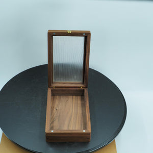 Handmade Black Walnut Keepsake Box: Ribbed Glass Lid, Minimalist Decor