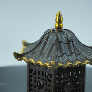 Antique Pure Copper Hexagonal Pavilion Incense Burner, Three-Layer Hollow Carving, Chinese-Style Indoor Pavilion Decoration