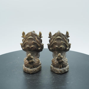 Pair of Pure Copper Kylin Mythical Beast Handheld Ornaments, Feng Shui Home Protection Artifacts