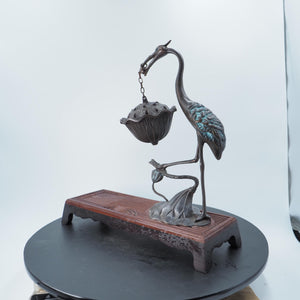 Copper Crane Incense Burner: Lotus Hanging Censer Design