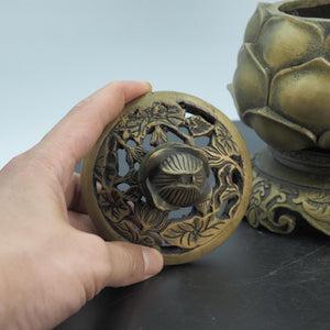 Pure Copper Lotus-Base Incense Burner, Lotus-Shaped Multi-Purpose Storage Container