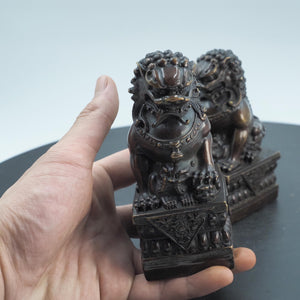 Brass Feng Shui Lion Figurines: Miniature Door Guardians (Set of 2)