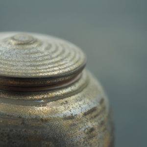 Vintage Ceramic Golden Jar, Mini Gradient Gold Canister, Shiny Blue and Pink Finish