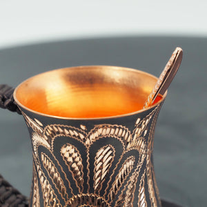 Hand-Hammered Copper Coffee Cup, Chasing Engraved Metal Mug, Braided Handle Artisanal Drinkware
