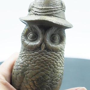 Pure Copper Owl Figurine, Detective Owl with Envelope and Newspaper, Intricate Handcrafted Ornament