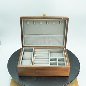 Black Walnut Jewelry Box, Double-Layer Multi-Compartment Storage for Necklaces, Watches & Rings
