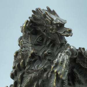 Copper Chinese Emperor Nine-Dragon Jade Seal Figurine: Imperial Dragon Head Stamp