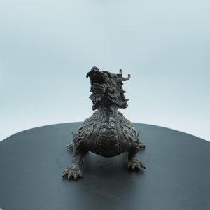 Brass Bagua Dragon Turtle Figurine: Antique Feng Shui Decor