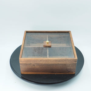 Handcrafted Black Walnut Organizer Box with Glass Lid & Brass Handle