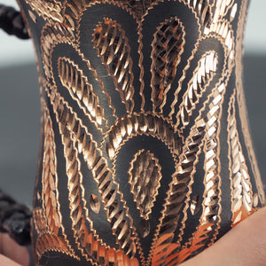 Hand-Hammered Copper Coffee Cup, Chasing Engraved Metal Mug, Braided Handle Artisanal Drinkware