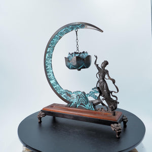 Antique Style Copper Incense Burner: Chang'e Moon Fairy Lotus Design