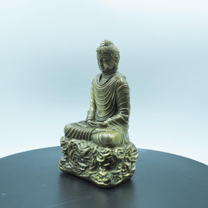 Vintage Style Pure Brass Amitabha Buddha Statue, Antique Finish Shakyamuni