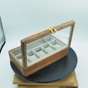 Elegant Black Walnut Watch & Bracelet Box, Glass Lid Display Case, Luxury Organizer