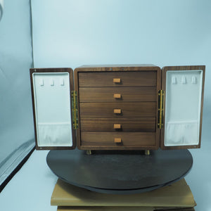 Black Walnut Jewelry Box, Square 5-Layer Organizer, Floral Handle Design