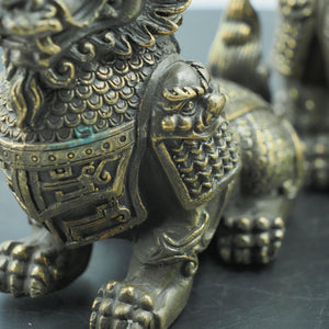 Pair of Pure Brass Armor-Clad Kylin Statues, Feng Shui Doorway Guardians for Home Protection