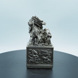 Pure Copper Nine-Dragon Seal Ornament: Imperial Desk Decor