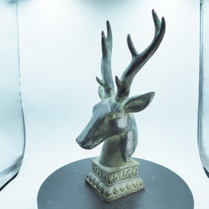 Large Bronze Deer Head Figurine, Powerful Presence, Rich Texture