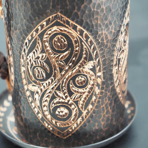 Hand-Hammered Engraved Copper Mug with Braided Handle, Vintage Style