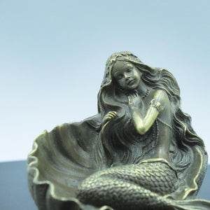 復古純銅貝殼美人魚雕像，性感3D裸體女神，水族箱裝飾