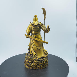 Pure Copper Guan Gong Statue: Martial God Guan Yu Holding Treasure Bowl