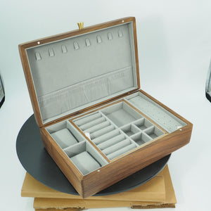 Black Walnut Double-Layer Jewelry Box, Multi-Compartment Storage Organizer