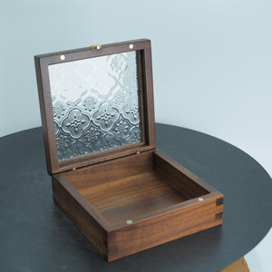 Handcrafted Black Walnut Keepsake Box, Patterned Glass Lid