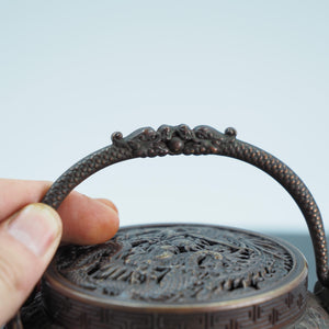 Pure Copper Dragon and Phoenix Incense Burner with Storage Box