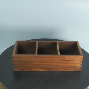 Handcrafted Black Walnut Wooden Organizer, 3-Compartment Desk Tray