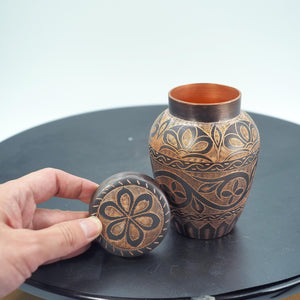 Handcrafted Copper Storage Jar with Intricate Floral Design, Elegant Home Decor & Functional Jar