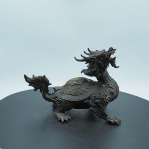 Brass Bagua Dragon Turtle Figurine: Antique Feng Shui Decor